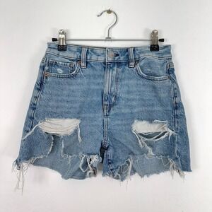 American Eagle Outfitters Baggy Mom Short Distressed Denim Light Wash Size 00